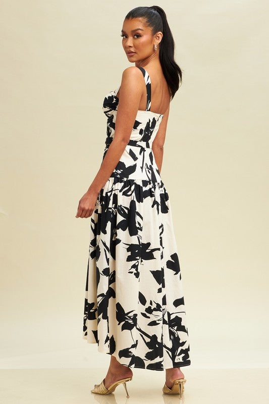 FLORAL MIDI BELTED DRESS