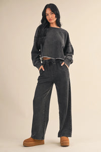Vintage Wash Open Back Sweatshirt - Charcoal Relaxed Fit Pullover