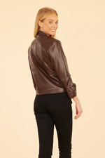 Vegan Leather Ruched Sleeve Blazer