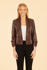 Vegan Leather Ruched Sleeve Blazer