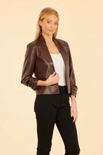 Faux Leather Ruched Sleeve Blazer