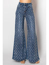 Wide-Leg Denim Jeans with Silver Sequin Geometric Pattern