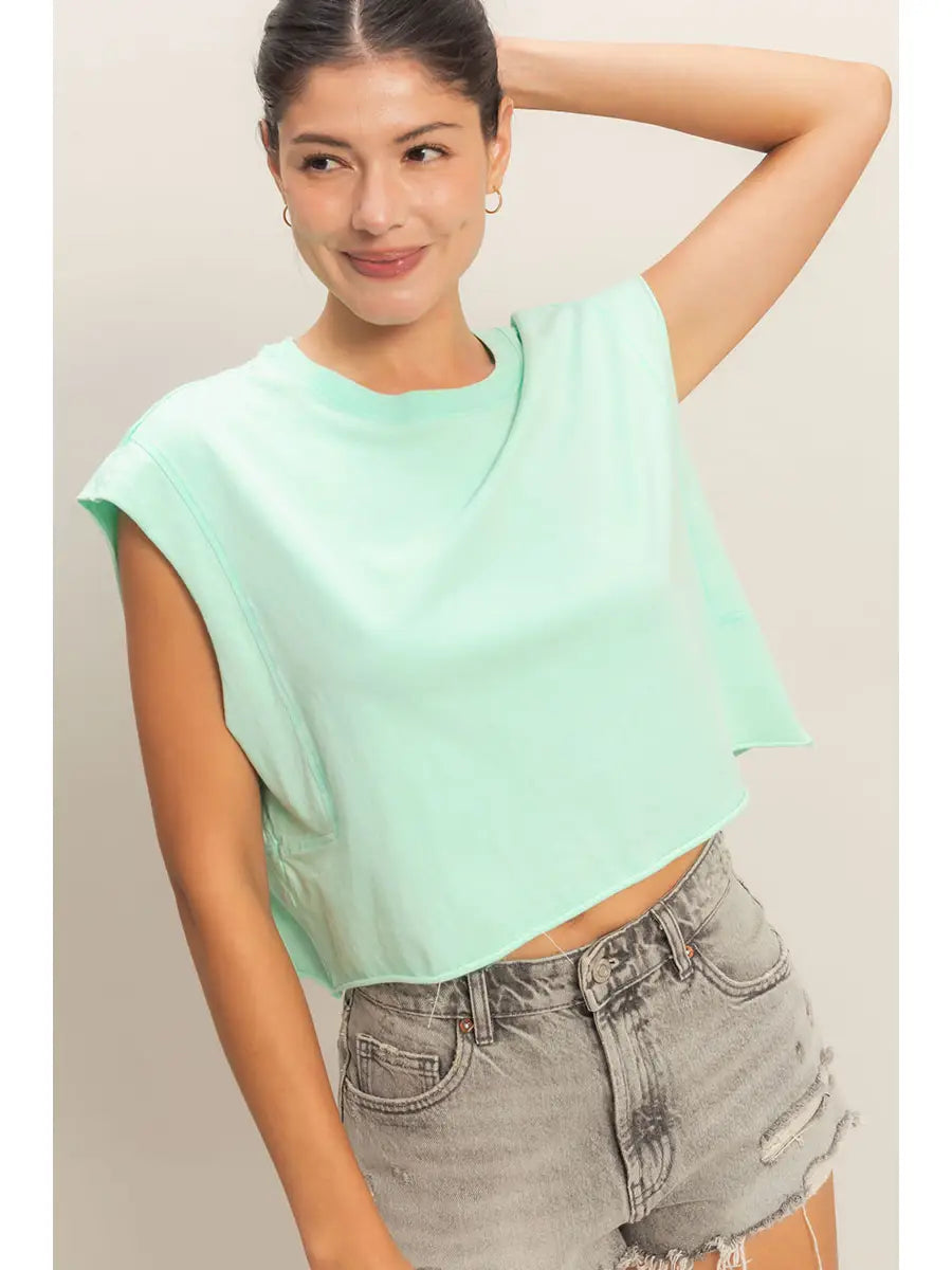 Green Cropped Muscle Tee with Relaxed Fit
