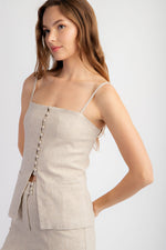 STRETCH LINEN TAILORED BUTTON TUBE TOP