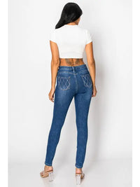 High-Rise Diamond Stitch Skinny Jeans