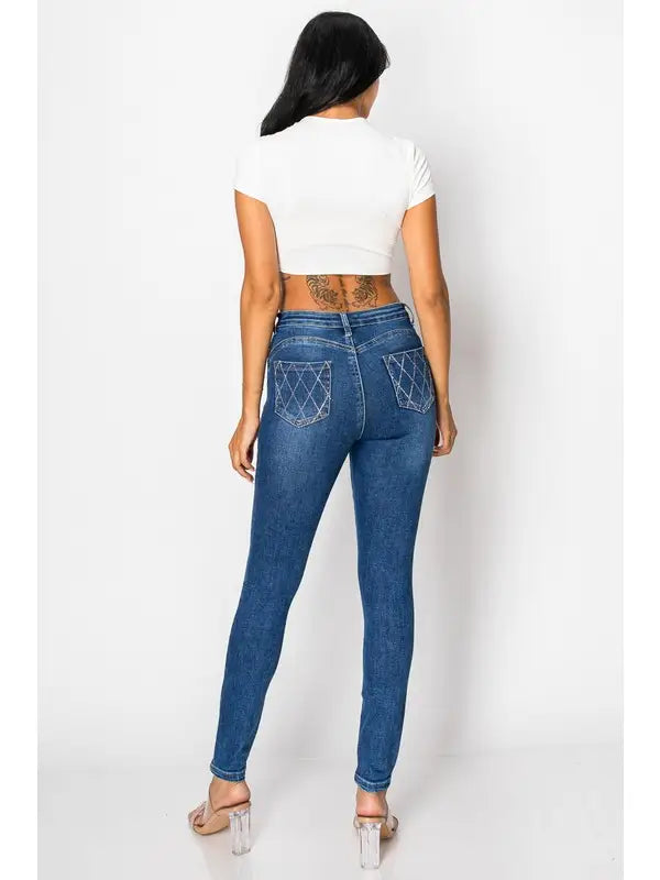 High-Rise Diamond Stitch Skinny Jeans