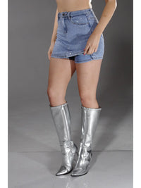 Rhinestone Embellished Denim Mini Skort