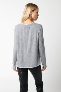 Layered Long Sleeve Top with Side Slits in Gray