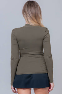 Rouched Square Neck Long Sleeve Top