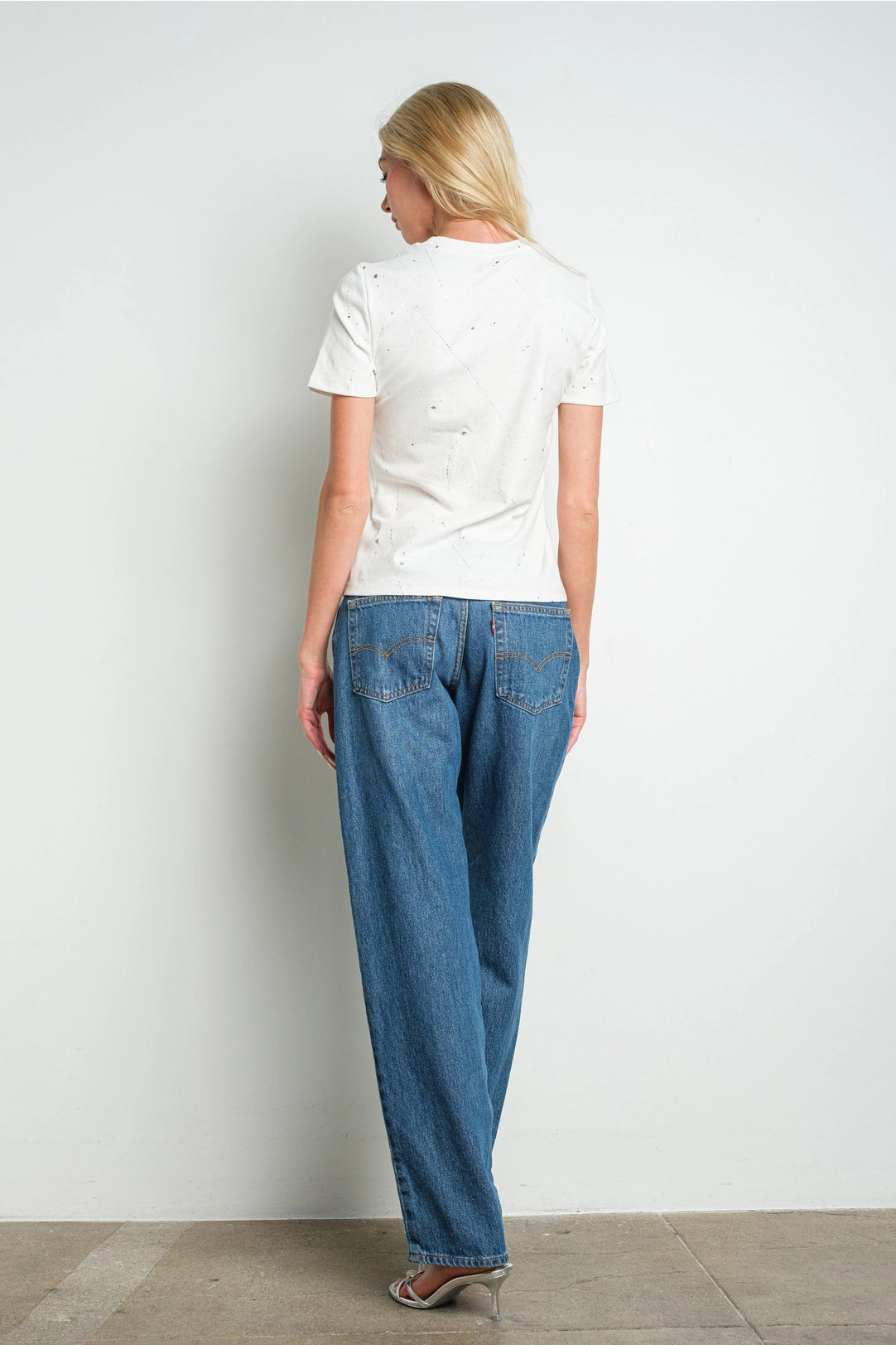 White Galaxy Speckled Short Sleeve Crew Neck Tee
