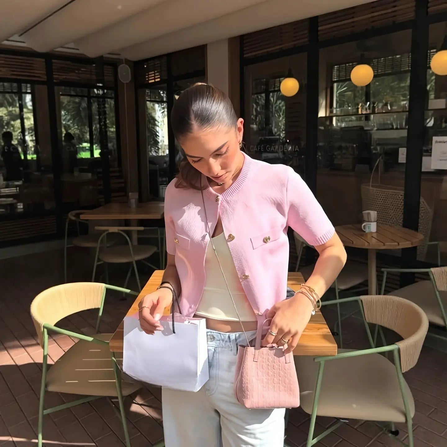 Cropped Button Front Knit Cardigan in Blush Pink