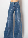 High-Waisted Wide-Leg Jeans with Glossy Croc-Effect Finish
