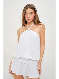 Flowy Halter Neck Mini Dress with Ruffle Hem