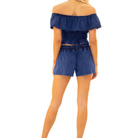 Blue Drawstring Lounge Shorts with Relaxed Fit