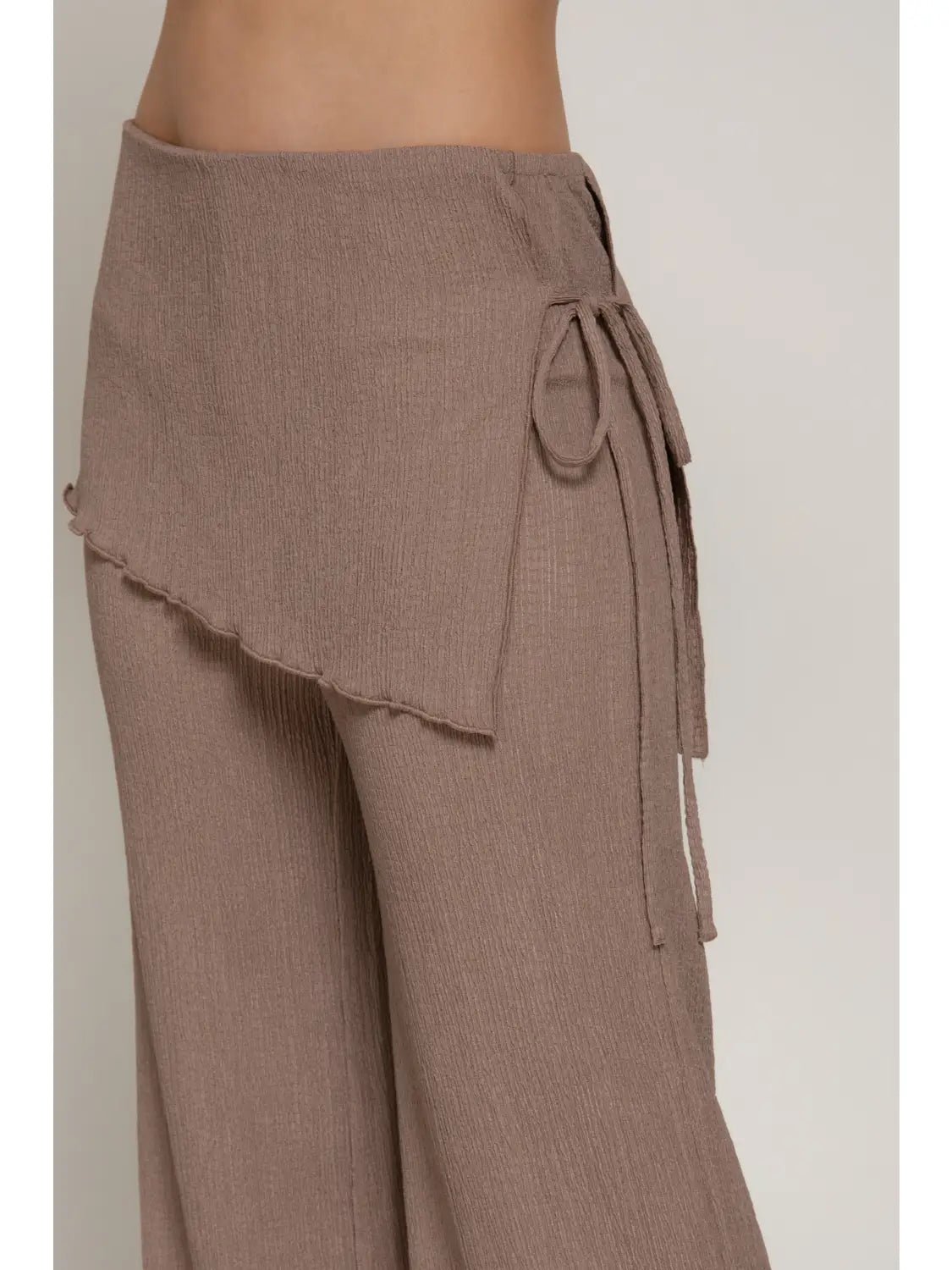Nude Textured Wrap Detail Wide Leg Pants