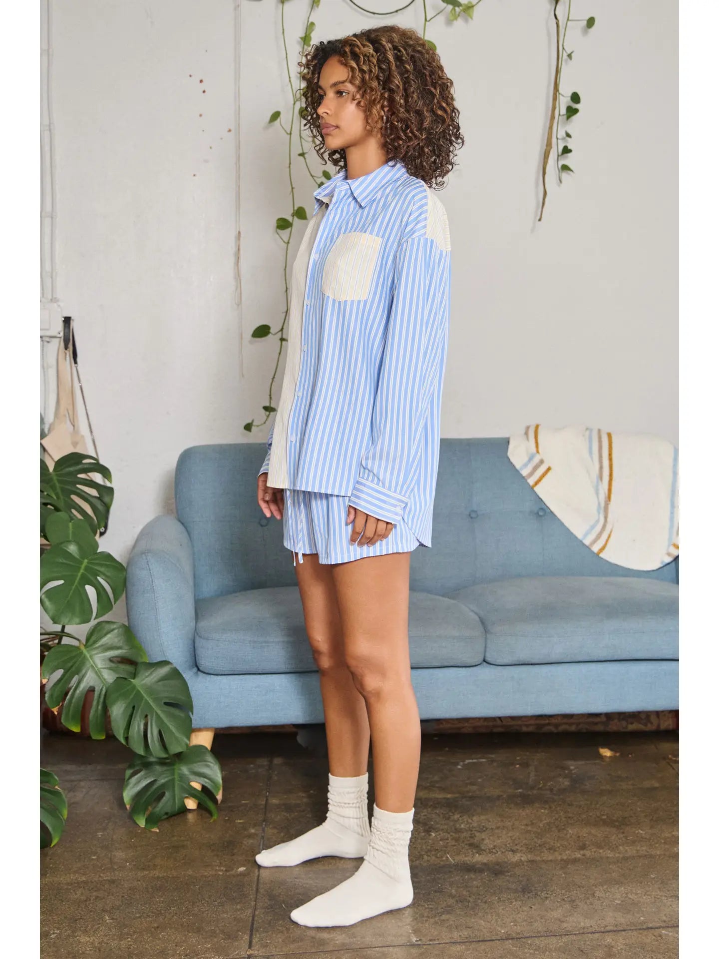 Colorblock Striped Button Down Relaxed Shirt