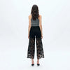 Black Wide Leg Jeans with Sheer Floral Lace Panels