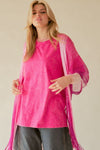 MESH TASSEL 1/2 SLEEVE LOOSE FIT KIMONO COVER UP