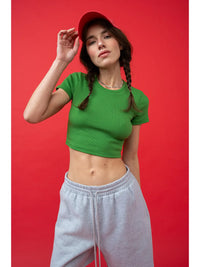 Green Ribbed Cropped Tee