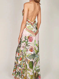 Botanical Print Halter Neck Maxi Dress