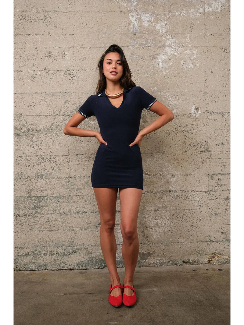 blue short sleeve dress with collar Women's Navy blue Short-Sleeved Shirt Dress