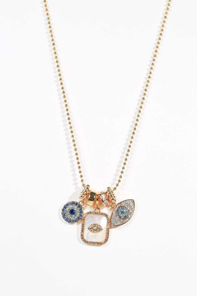 Trio of Evil Eye Crystal Charm Necklace