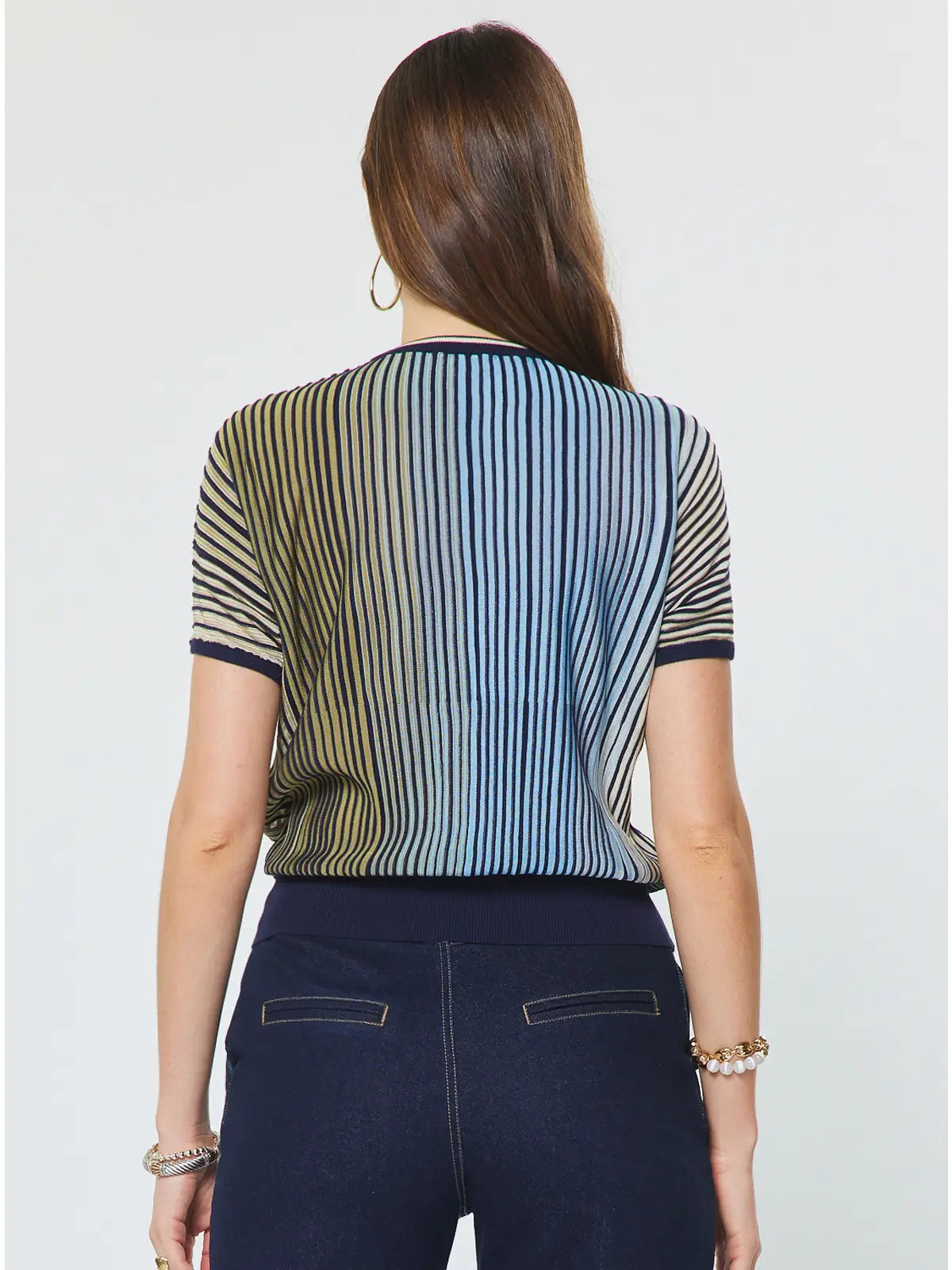 Colorblock Vertical Stripe Knit Short Sleeve Sweater Top
