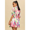 Pink Watercolor Bloom Belted Shirt Dress