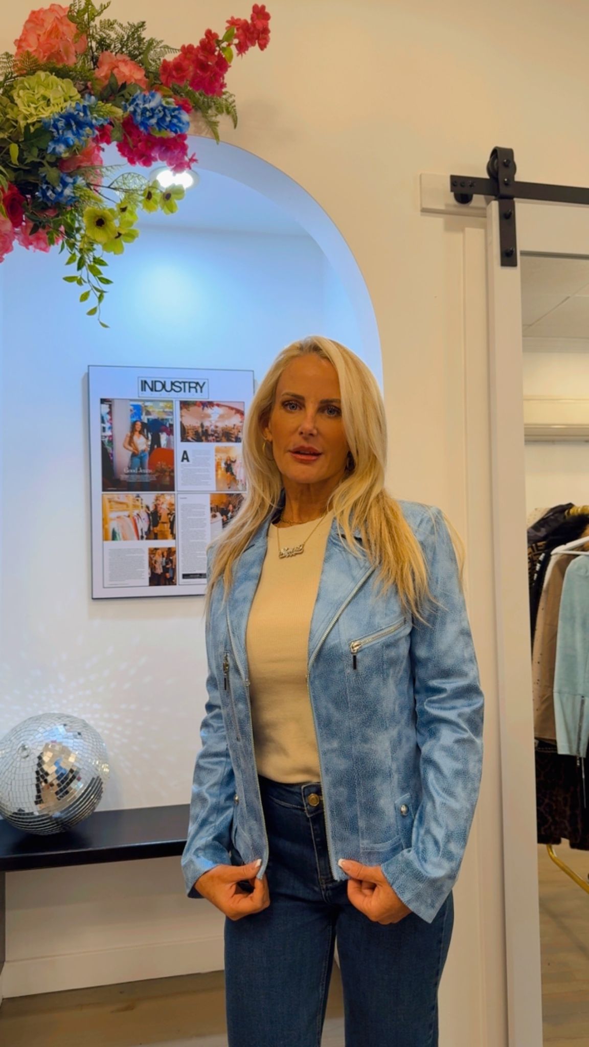 Textured Blue Leather Moto Jacket
