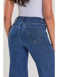 High Waist Button Detail Wide Leg Flare Jeans