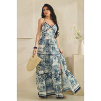 Deep V Neck Tiered Flowy Maxi Dress