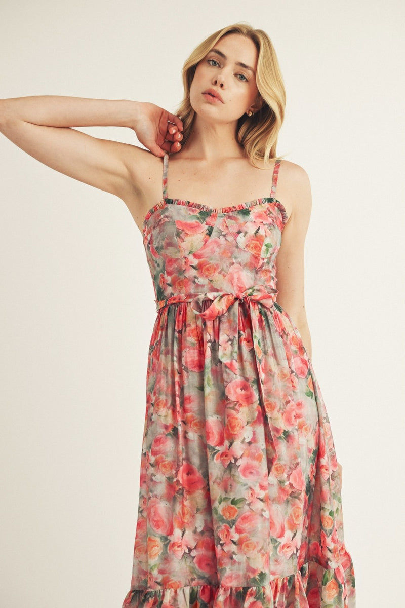 Rose print midi dress shops