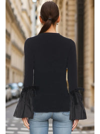 Black Knit Top with Gathered Puff Bell Sleeves
