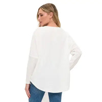 White V-Neck Zip Front Long Sleeve Blouse