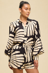 Abstract Print Long Sleeve Shirt & Shorts Matching Set