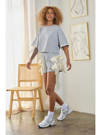 Heather Gray Lounge Shorts with Oversized Satin Side Bows