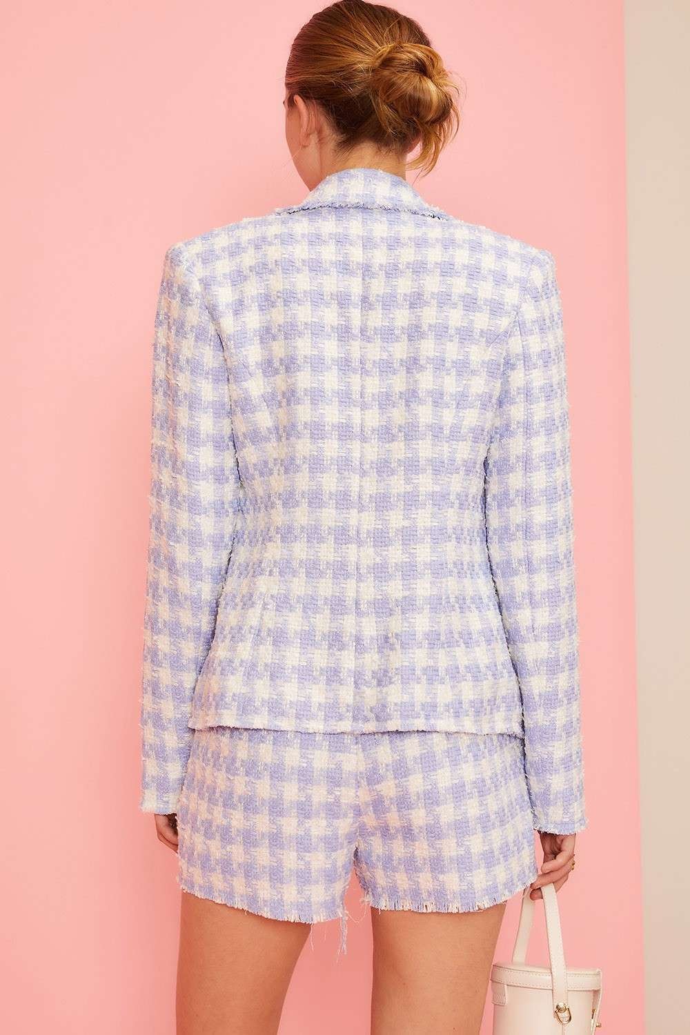 Frayed Edge Plaid Tweed Blazer