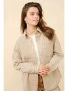 Beige Metallic Stripe Button-Down Shacket