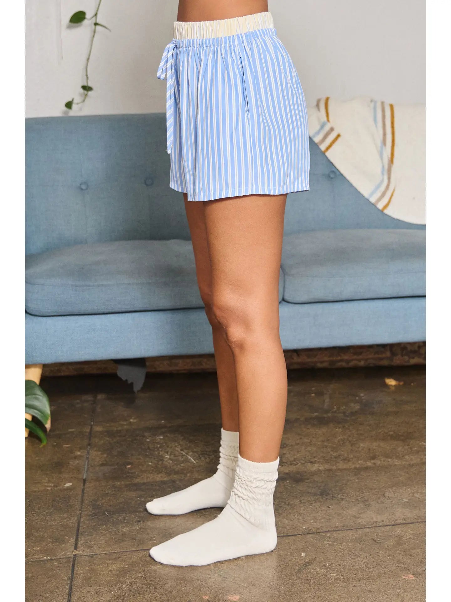 Striped Drawstring Lounge Shorts with Contrast Waistband