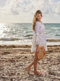 White Lace Bell Sleeve Beach Cover-Up Dress