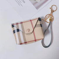 Checkered Mini Coin Pouch Keychain with Wrist Strap