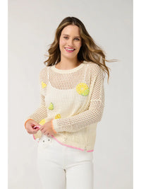 White Embroidered Open Knit Lightweight Sweater
