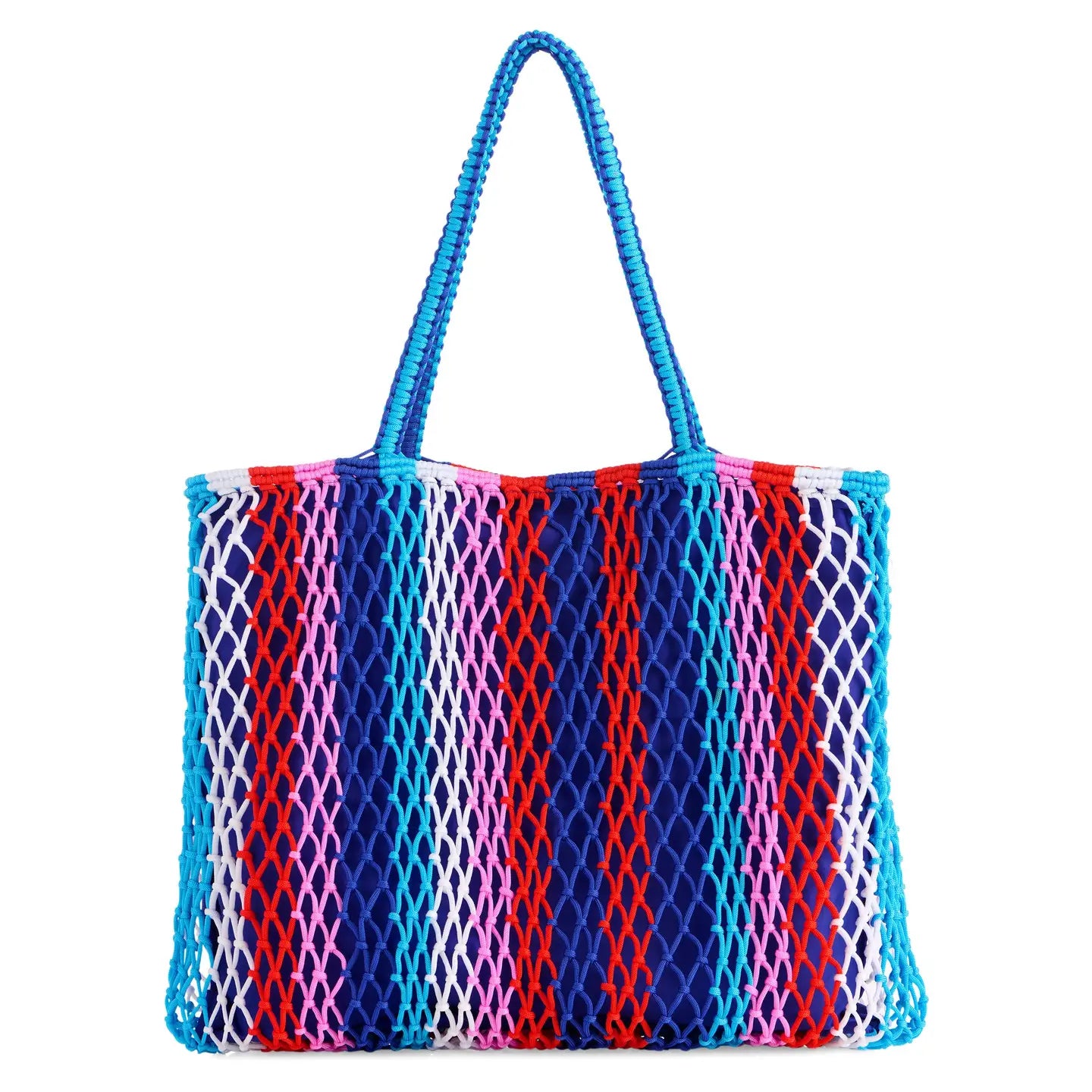 Multicolor Striped Mesh Net Tote Bag