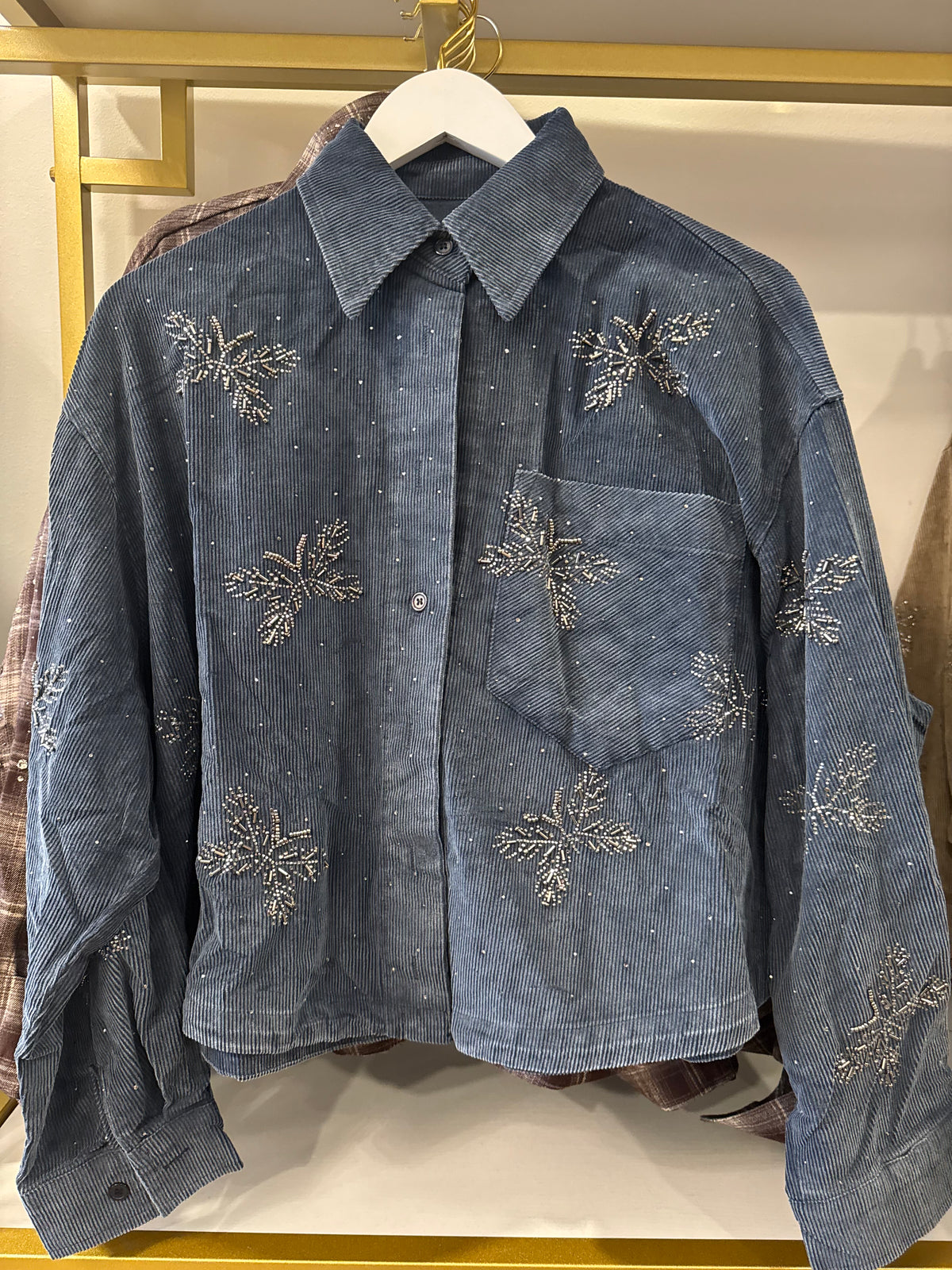 Corduroy Button Down with Crystals