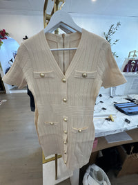 Pearl-Button Knit Mini Dress