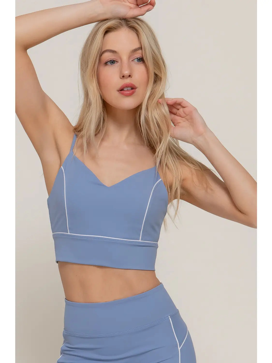 Blue Contrast Trim Strappy Sports Bra Crop Top