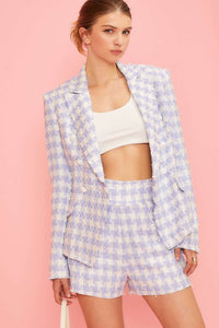 Frayed Edge Plaid Tweed Blazer
