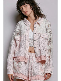 Blush Pink Lace Patchwork Ruffle Hem Jacket