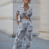 Toile Print Collared Top & Wide-Leg Pant Set