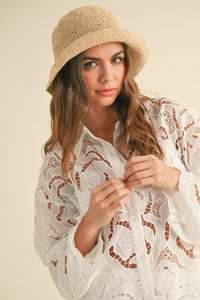 White Sheer Lace Button Down Shirt